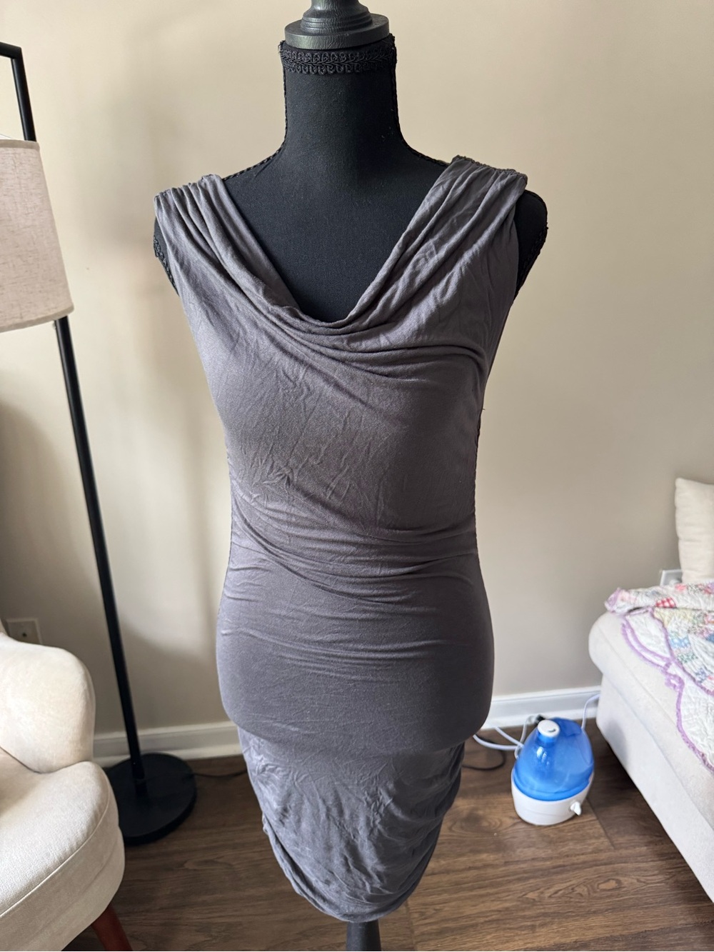 Soprano Sleeveless Gray Cowl Neck Midi Dress